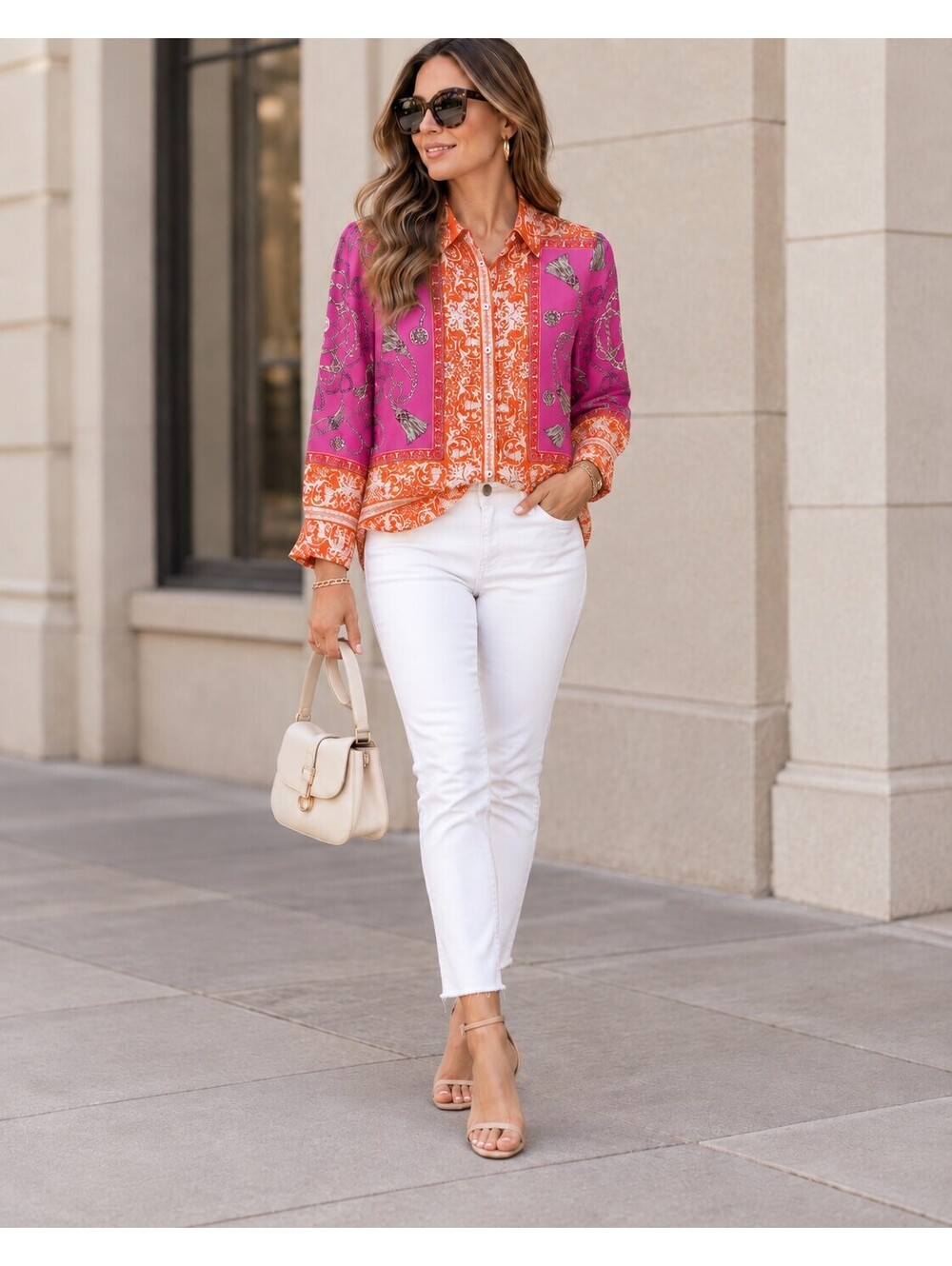 Anthropologie Maeve Potala Runa 100% Silk Multi Print Button Down Blouse Size 8
